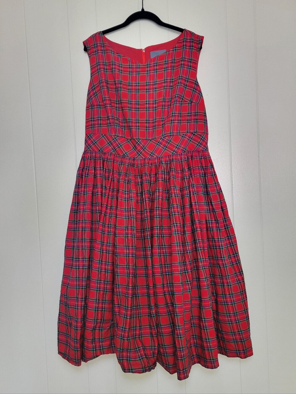 Modcloth Red Plaid Swing Dress Rockabilly Pin Up Retro Netted Skirt Holiday 16 - Picture 6 of 14